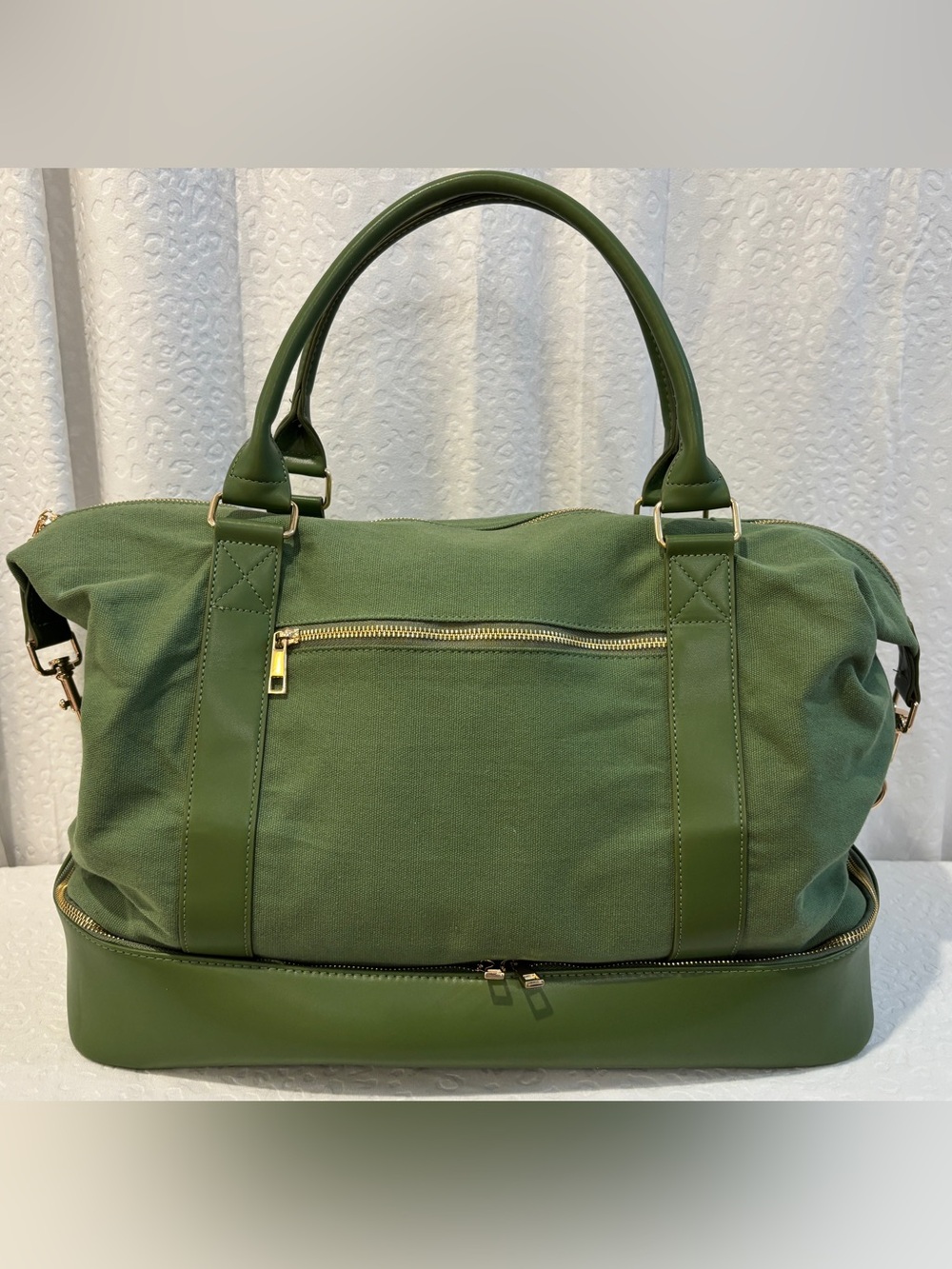 Olive Green Canvas Weekender Travel Bag Shoe Compartment Trolley Sleeve Laptop